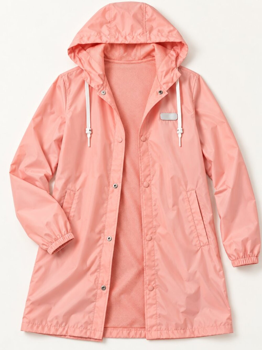 Chocolate Pastel Pink Hooded Raincoat - Lightweight Long Jacket